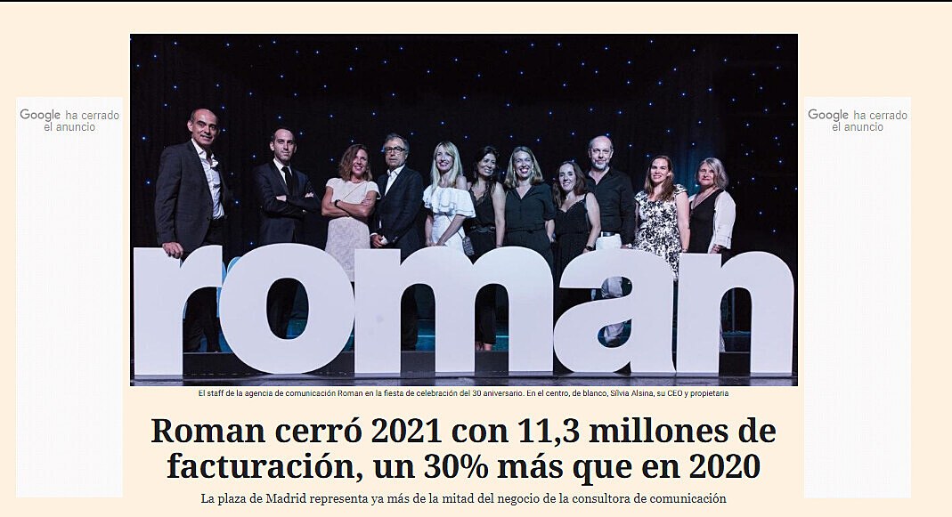 Roman cerr 2021 con 11,3 millones de facturacin, un 30% ms que en 2020